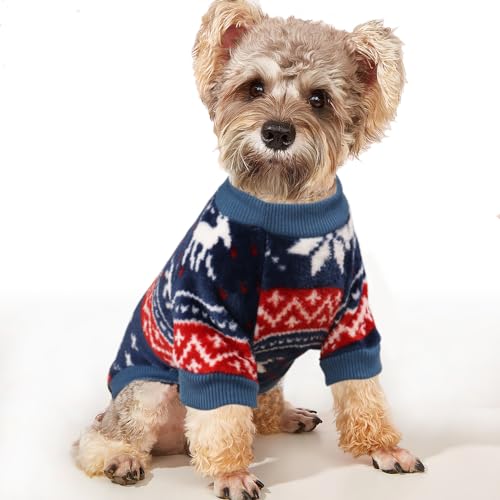 YAODHAOD Hund Pullover für kleine Hunde, Fleece Hund Pullover, Ethnische Stil Hund Winterkleidung, Ultra weiche thermische Winter warme Welpen Sweatshirt, Haustier Pullover (M, Blau)