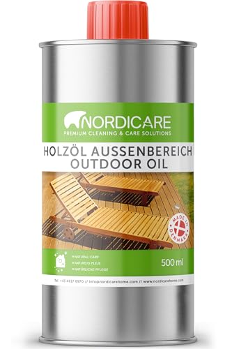 Nordicare Holzöl Außenbereich [500ml] für Lärche, Eiche, Teak oder Akazienholz I Holz Öl Außen zum Holzschutz I Holzschutzöl Außen, Teaköl für Gartenmöbel, Holzpflegeöl, Lärchenöl