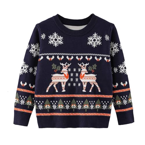 Moollyfox Kinder Weihnachtspullover Langarm Gestrickt Sweater Mädchen Jungen Strickpullover Kleinkind Herbst Winter Pullover Weihnachts Pullis Blau 2# 140