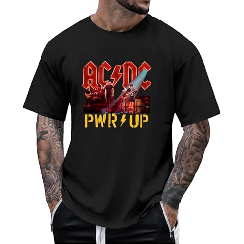 Generisch ACDC T-Shirt Herren Power Up Cover Tshirt Rock Music Band AC DC PWR UP Stage Lights T-Shirts Fan-Shirt Hells Bells High Voltage Hard Rock T Shirt für Herren Damen