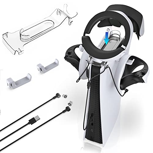 PS VR2 Controller Headset Organizer Halter Kit auf PS5 Konsole, Nargos 4 in 1 PSVR2 Sense Controller Ladezubehör Station mit VR Headset Controller Ständer und Schnellladekabel