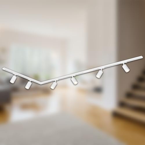 BRILONER - Schienensystem Rail Komplettset, 6x GU10 Spots schwenkbar, L-Form, Lichtschienensystem Decke, Strahler Schiene, Deckenlampe, Deckenleuchte, Spotlight, 2,25m, Weiß