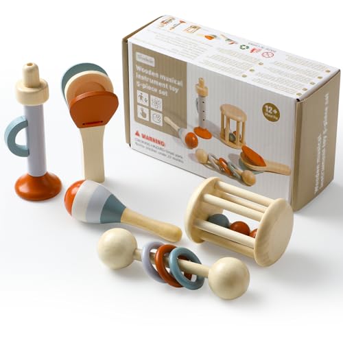 Kaisibum Musikinstrumente für Kinder, Montessori Percussion-Instrumente Set, Holz Baby Musikinstrumente, Musikspielzeug Von 0-1 Jahre, Kinder Vorschulbildung