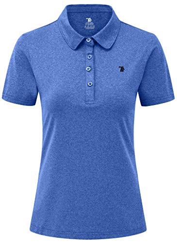 YSENTO Damen Golf Shirts Kurzarm Poloshirt Schnelltrocknend Leichte Polohemd Sport Tennis Sommershirt mit Kragen(Blau,L)