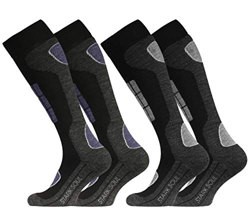 STARK SOUL Ski Funktionssocken, Wintersport Socken mit Spezial Polsterung, Schwarz-anthrazit mit Hellgrau & Jeansblau, 43/46, 2 Paar