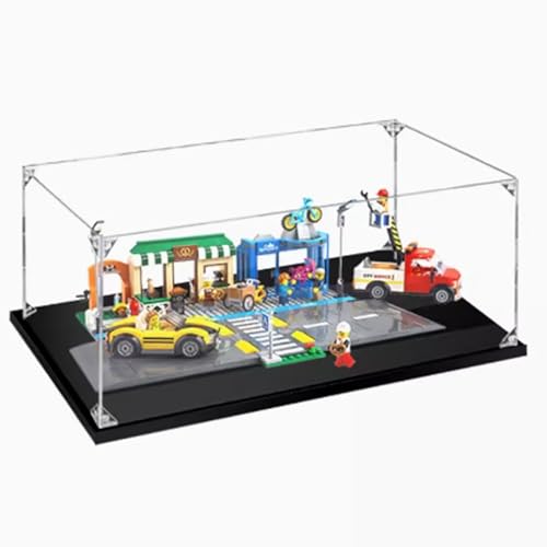 Transparente Acryl-Vitrine für Lego 60306 Einkaufsstraße, staubdichte Vitrine, kompatibel mit Lego 60306, staubdichte Displaybox. 45 x 34,8 x 19,8 cm (nur Vitrine)