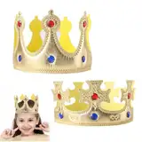 2 Stück Krone in Gold,Königskrone,Königin,Krone kinder,Crown mit farbigen Rubinen besetzt,das perfekte Accessoire für Ihr Königskostüm,für Geburtstagsfeier Kostümzubehör Mottoparty