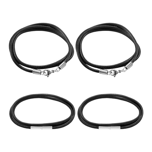 NyxSeat 4 schwarze Lederarmbänder, 2 mm dicke Lederseilkette, einfache und vielseitige Lederaccessoires, mehrschichtiges verstellbares Lederarmband
