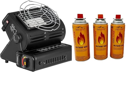 SMH LINE® Camping Heizstrahler Gasheizung 1,3KW Gasstrahler Keramik Camping Heizung Zelt Heizung + 3 Gaskartuschen im Set