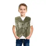 Pailletten Weste Kinder Jungen Ärmellos Anzugjacke Glänzend Party Disco Oberteil Mit Knöpfe Hip Hop Jazz Street Dance Kleidung Tanzkostüm Jungen Glitzer Pailletten Weste Jacke (Gold, 18-24 Months)