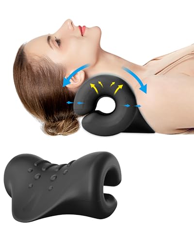BLABOK Neck Stretcher Halswirbelsäule Traktion Gerät zu lindern Hals und Schulter Müdigkeit und Schmerzen, Nackenstrecker für Relief TMJ Schmerzen Kopfschmerzen Muskel(Schwarz)