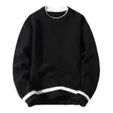 WKAYsIV Mantel Herren einfarbig, Rundhalsausschnitt, Langarm, Strickpullover Herren Kleidung Mantel (Black, XL)