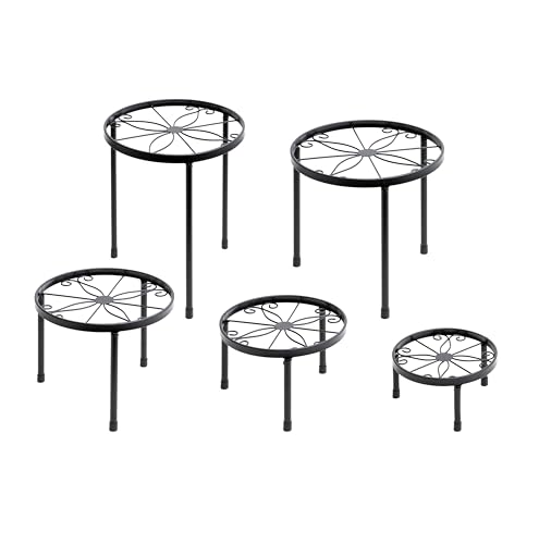 Neustein Blumenständer 5er Set Pflanzenständer Metall schwarz Pflanzenregal Blumentopfständer für Wohnzimmer Schlafzimmer Balkon Blumentreppe Blumenbank Pflanzentreppe 5 Stück