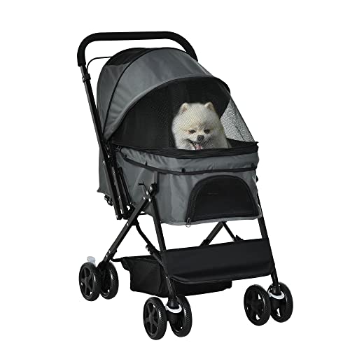 PawHut Hundebuggy Hundewagen Buggy für kleine Hunde und Katzen Haustierwagen Pet Stroller Katzenbuggy Oxford Dunkelgrau 76,5 x 52 x 95 cm