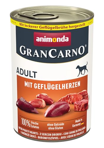 GranCarno Hunde Nassfutter mit Geflügelherzen (6 x 400g), Hundefutter nass ohne Getreide und Zucker von animonda, für ausgewachsene Hunde, mit frischen fleischlichen Zutaten