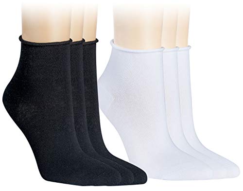 Vitasox 15264/65 Damen Socken Kurzsocken Rollrand einfarbig Schwarz & Weiß 6 Paar 39/42