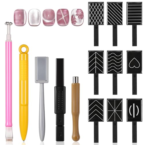 Andibro 14Stück Nail Art Werkzeug Magnetstift,Nagel Magnet Stick Set Nail Art Werkzeug DIY Magic 3D Cat Eye Magnet Stick Verwendung mit Cat Eye Gel Pulver oder Nagellack für Katzenauge UV Gel Polnisch