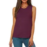 Sommer Oberteile Damen Einfarbig Ärmellos Tshirt Oberteile Frauen Rundhals Tanktops Lockere Passform Trägershirt Sport T Shirt Elegant Basic Tops Leicht Bequeme Blusen Top (Deep Red,XXL)