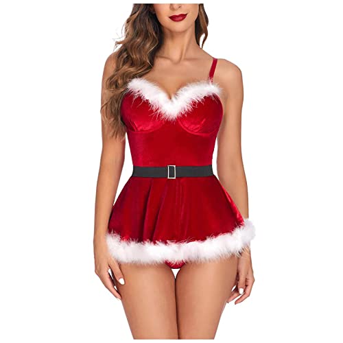 Damen Weihnachten Dessous Set Transparent Mit Rockzipfel Nachtwäsche Reizwäsche Strumpfhalter Für Frauen Große Größen V-Ausschnitt Lingerie Sexy Babydoll Bralette Unterwäsche Spitze Bh Und Slip