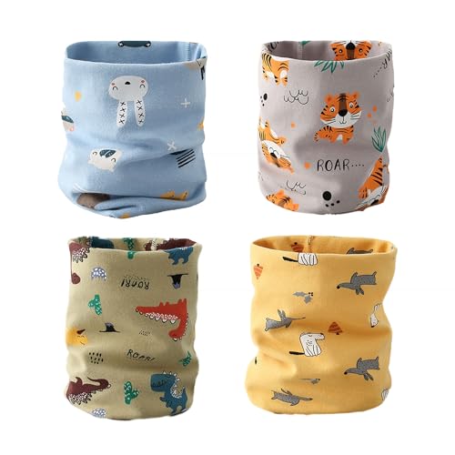 JDCMEI Kinder Schals 4 Stück Kinder Loop Schals Baby Jungen Mädchen Baumwolle Schlauchschal O Ring Neck Warmer Loop Schals Halstuch Nackenwärmer Bandana Rundschal für Winter, Frühling, Herbst