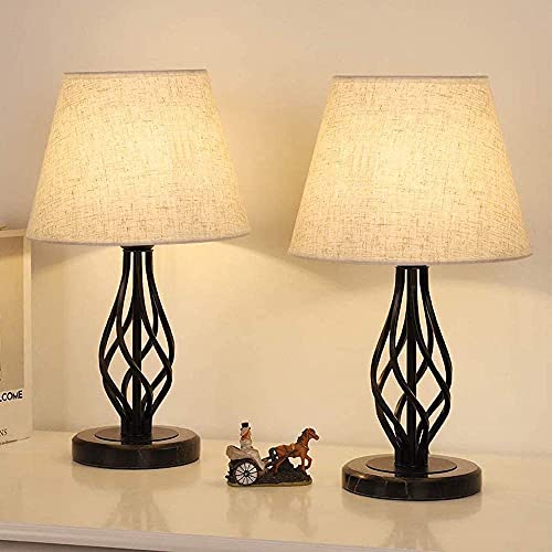 LIANTRAL Nachttischlampen 2er-Set, Schreibtischlampe, Moderne Tischlampe mit Marmorsockel und Leinenlampenschirm, Kleine Lampe für Schlafzimmer, Wohnzimmer, Studentenwohnheim