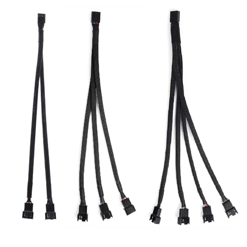 LEIBOCHAO PWM Fan Splitter 4 Pin, 3 Pcs PWM 4 Pin Lüfter Splitter Adapterkabel, Lüfter Splitter Kabel mit Hülsen, Netzkabelverlängerung, 1 auf 2/3/4 Konverter für Computer, 27 cm