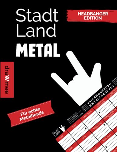 Stadt Land Metal: Quiz für echte Metalheads - Geschenk Heavy-Metal Rock: 35 Blatt Din-A4 (Seiten zum Ausschneiden)