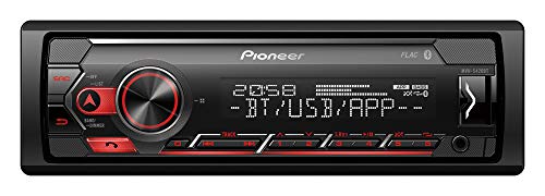 PIONEER 1-DIN-Empfänger mit Bluetooth, rot/weiße Beleuchtung, USB/3,5-mm-Buchse, Spotify, Pioneer Smart Sync App und kompatibel mit Apple- und Android-Geräten, Rot/Schwarz, MVH-S420BT