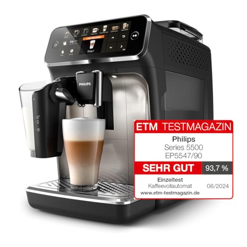 Philips Serie 5400 Kaffeevollautomat – LatteGo Milchsystem, 12 Kaffeespezialitäten, Intuitives Display, 4 Benutzerprofile, Chrom (EP5447/90)