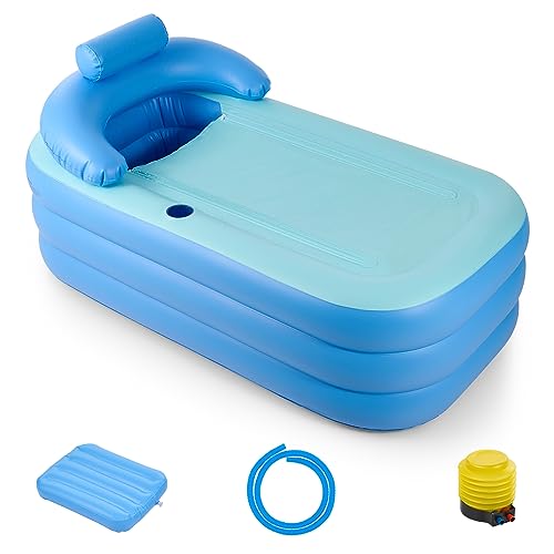 CO-Z Aufblasbare Badewanne Erwachsene Faltbare Spa-Badewanne PVC Aufblasbarer Pool Rechteckig mit Nackenkissen Tragbare Warm Badewanne für Camping Reisen Spa (PVC-mit Fußluftpumpe)