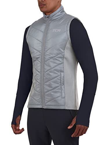 TCA Herren Excel Runner Leichte und gepolsterte Weste mit Reißverschlusstaschen - Hellgrau, XL