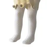 PONCEAU Baby Strumpfhosen für Mädchen Weiche Baumwolle Leggings Kleinkind Solide Strick Socken Warme Strümpfe Neugeborenen Hosen Weiß 6-12 Monate