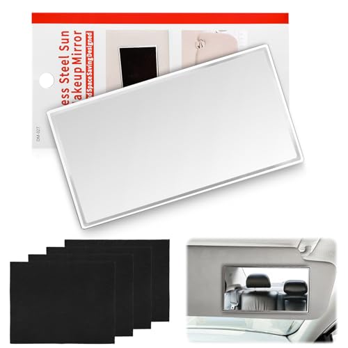 2 Stück 15×8 cm Auto Spiegel Sonnenblende, HD Edelstahl Selbstklebende Auto Kosmetikspiegel, Sonnenblende Spiegel mit 4 Stück 25×20 cm Wischmöppchen