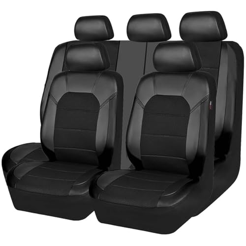 HZEXTKWD Autositzbezüge Für VW T Cross 2013-2025,Leder Auto Sitzbezüge Vorne Hinten Autositz Schonbezug Sets Atmungsaktiv Sitzbezug Autositz Zubehör,A/Black