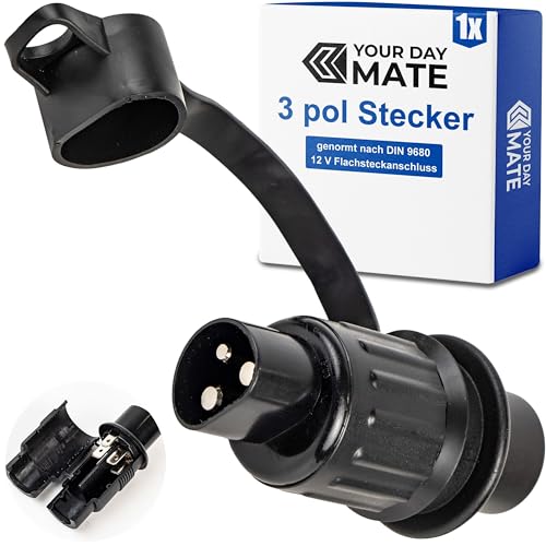 3 poliger Adapter Stecker, 1 Stück, Hartplastik-Gehäuse, 3 pol Stecker nach DIN 9680 genormt, mit Flachsteckanschluss und Dichtring, Steckanschluss für 12 V Systeme, 3 pin Plug Traktor, Landmaschine