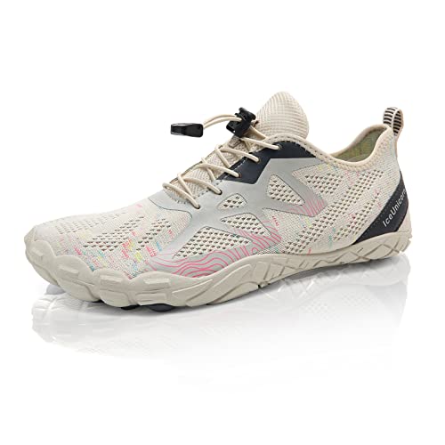 IceUnicorn Herren Damen Barfußschuhe Traillaufschuhe Fitnessschuhe Knit Minimalistische Breiter Zehenbox(A Beige,41EU)