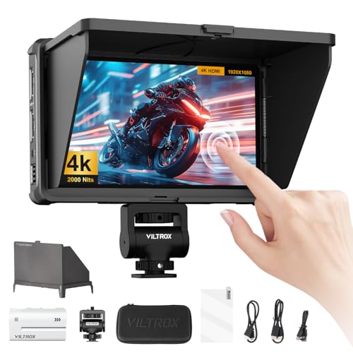 VILTROX DC-X3 DCX3 Kamera Field Monitor Touchscreen 2000Nit 4K 6 Zoll HDMI Camera Monitor mit Akku Full HD 1920x1080 IPS 3D LUT mit Sonnenschutzhaube,Aufbewahrungstasche für Sony Canon Nikon DSLR
