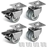 50mm Möbelrollen mit Sicherheitsbremse 4er Set Schwerlastrollen (2 mit Bremsen und 2 ohne) Strandkorbrollen mit 400kg Gesamtkapazität