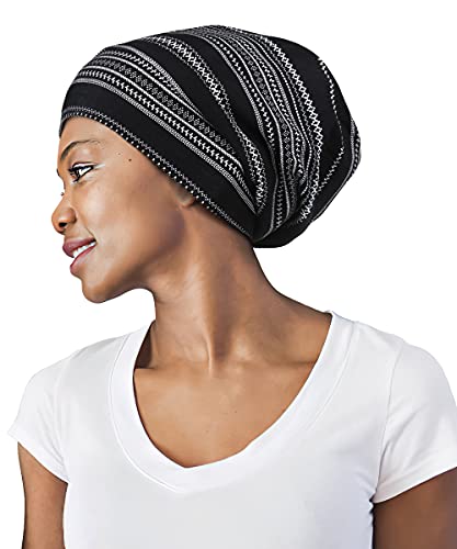 FocusCare Damen satin gefüttert schlaf slouchy cap curly slap kopfbedeckung geschenke für kraus haar eine größe passt meistens weiß runder punkt