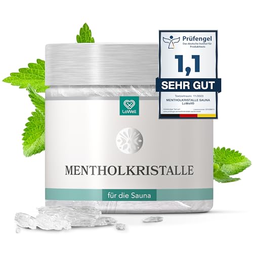 LoWell® 100g Mentholkristalle aus 100% reiner Minze - Ideal als Sauna Aufgussmittel für die Sauna in wiederverschließbarer Dose - Menthol