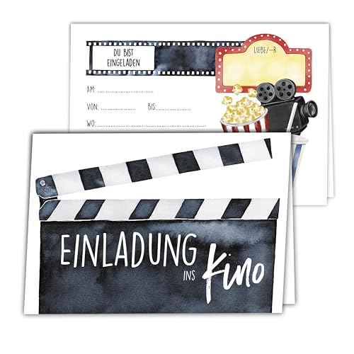 CALLUNA® – 6 Einladungskarten-Sets zum Basteln – moderne gestaltete Bastelvorlage für die Kino-Einladung – Einladung zur Geburtstagsfeier – Geburtstagseinladungen – Partyeinladungen zum Kino-Erlebnis