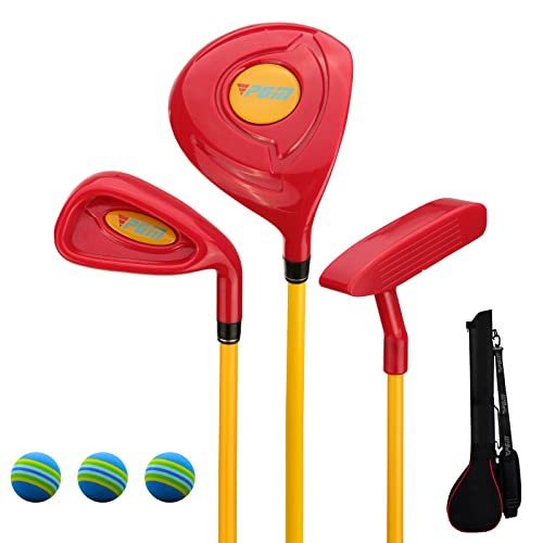 PGM Kinder Golfschläger Set - Kann echte Bälle Schlagen, inklusive Holz, Eisen und Putterschläger, ideal für Anfänger Jungen und Mädchen, Lehr-Trainingsset