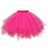 AUYAO Damen Tutu Klassisch Rock, Ballett Tüllrock Petticoat Unterrock Rock Tütü Rock Tutu Röcke Tüll Rock, 50er Ballet Elastisch Tanzrock Tanzkleid Ballkleid Kurz Retro Party Kostüme Tanzen (Rose Rot)