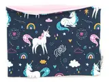 Kleine Könige Loop Schal Kinder Mädchen bis 10 Jahre · Modell Unicorn Regenbogen Einhorn marine · Innen Fleece rosa · Made in Germany