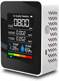 Luftqualitätsmessgerät Innenbereich, 5 in 1 Luftqualität Messgerät Mit Co2 Messgerät, Formaldehyddetektor, Thermometer Hygrometer, Co2 Melder Hcho/Tvoc Messgerät Für Zuhause, Büro