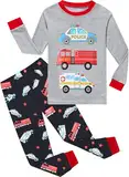 EULLA Kinder Jungen Schlafanzug Langarm Baumwolle Winter Pyjama Set Feuerwehrwagen Zweiteiliger Nachtwäsche 2 Jahre alt Größe 92 J-Grau Feuerwehrwagen Krankenwagen DE 92