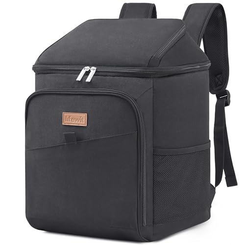 Lifewit 26L, 34 Dosen, isolierte Kühltasche, Große kühlrucksack, auslaufsichere tragbare Lunchtasche, weiche Kühlbox für Outdoor, Picknick, Strand, BBQ, Camping, Reisen, Familie, Schwarz