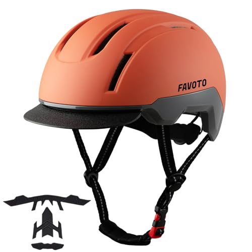 Favoto Fahrradhelm Urban mit Schirm Leicht - Double Inmould Technologie City Scooter Helm Erwachsene für Damen Herren L(57-61cm) Verstellbar Orange Schwarz