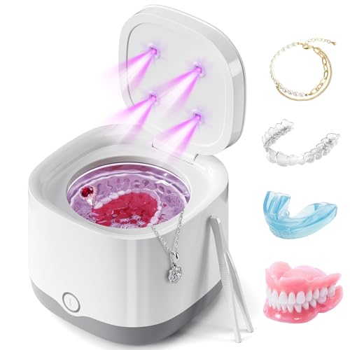 Ultraschallreinigungsgerät Zahnschiene UV 45000Hz 30W Dental Pod für Zahnersatz, Aligner, Mundschutz, Bleaching-Schalen, Ultraschallreiniger 5 Minuten Reinigung mit 3 Modi für Schmuck, Diamanten 200ml