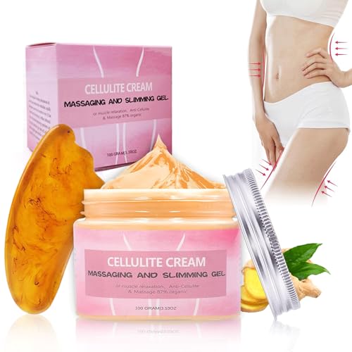 Shefave Senfsalbe Gegen Cellulite Creme Abnehmen Schnell Fettverbrenner mit Guasha Stein, Anti Cellulite Bauchfett Schnell Loswerden, Cellulitecreme für Taille, Arme, Gesäß (Medium, gramm, 100)